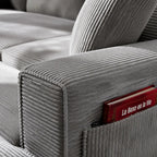 ARDEN - Canapé convertible en U 3 places en velours côtelé gris clair | Aurena Paris